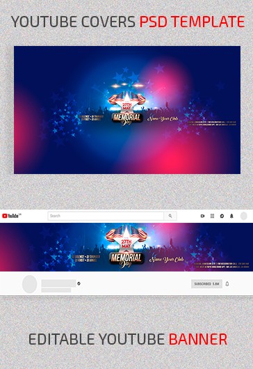 Blue Simple Memorial Day Events Youtube Premium Social Media Template PSD