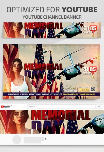Brown Artistic Memorial Day Youtube Premium Social Media Template PSD ...