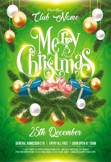 Green Bright Merry Christmas Premium Flyer Template PSD | by Elegantflyer