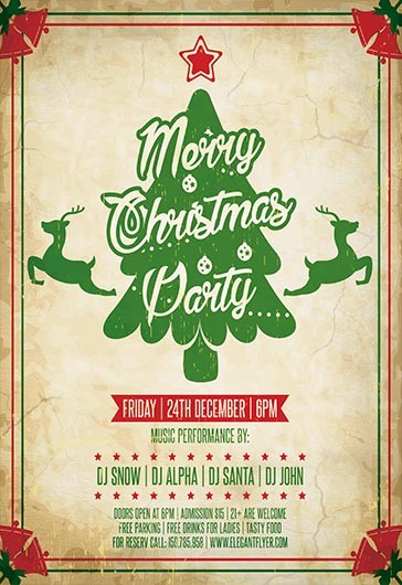 White Illustrated Merry Christmas Party Premium Flyer Template PSD | by ...