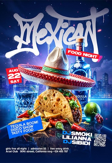 Blue Bright Mexican Food Night - Mexican Food Night Flyer 171031
