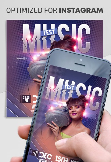 Purple Simple Music Fest Instagram Premium Social Media Template PSD ...