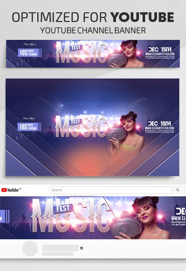 Purple Simple Music Fest Youtube Premium Social Media Template PSD | by ...