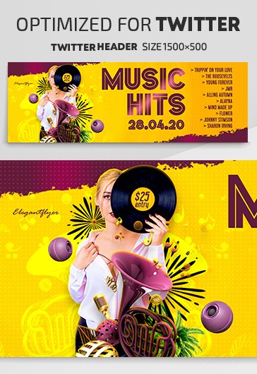 Yellow Bright Music Hits Twitter Premium Social Media Template PSD | by ...