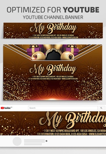 Gold Creative My Birthday Party Youtube Premium Social Media Template PSD