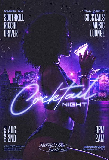 Purple Glow Cocktail Party Free - Neon Cocktail Party Flyer 171020