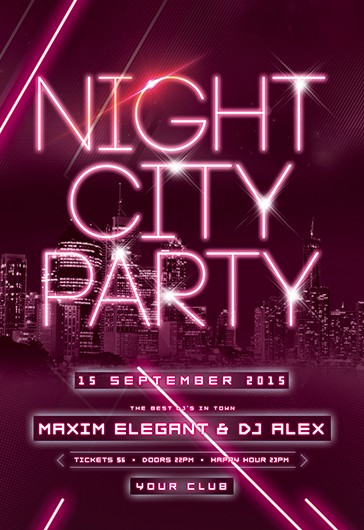 Pink Neon Night City Party Premium Flyer Template PSD | by Elegantflyer