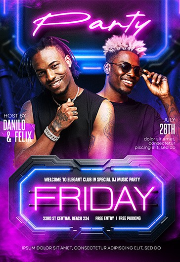 Blue Neon Night Club Party Free - Night Club Party Invitation Template 170820