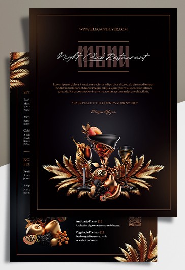 Black and Gold Aesthetic Night Club Restaurant Menu Free Flyer Template PSD