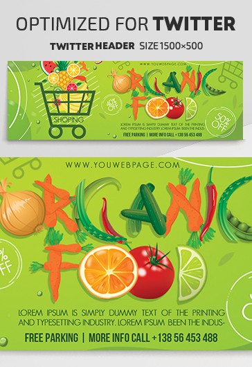 Green Illustrated Organic Food Shop Twitter Free Social Media Template PSD