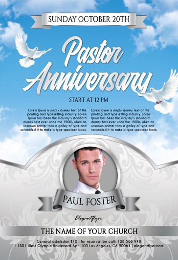 Blue Aesthetic Pastor Anniversary Premium Flyer Template PSD | by ...