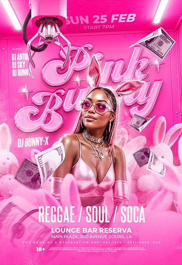 Rosa Hase DJ Party Flyer