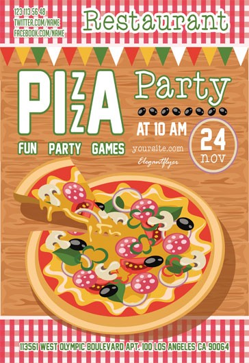 Brown Illustrated Pizza Party Free Flyer Template PSD | by Elegantflyer