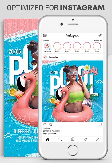 Blue Bright Pool Party Instagram Premium Social Media Template Psd By