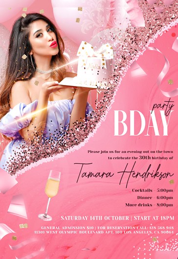 Flyer per festa di compleanno - Rosa
