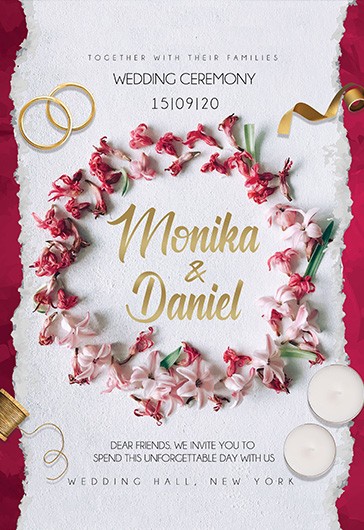 Pink Fancy & Romantic Sweet Wedding Premium Invitation Template Psd 