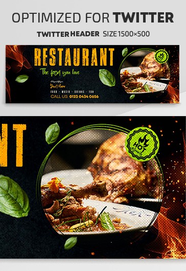 Black Dark Restaurant Twitter Premium Social Media Template PSD | by ...