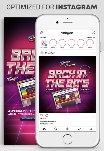 Pink Vintage and Retro Retro 80's Party Instagram Premium Social Media  Template PSD