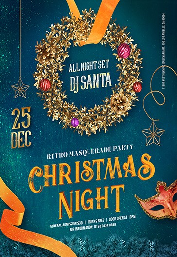 Blue Creative Retro Christmas Night Premium Flyer Template PSD | by ...