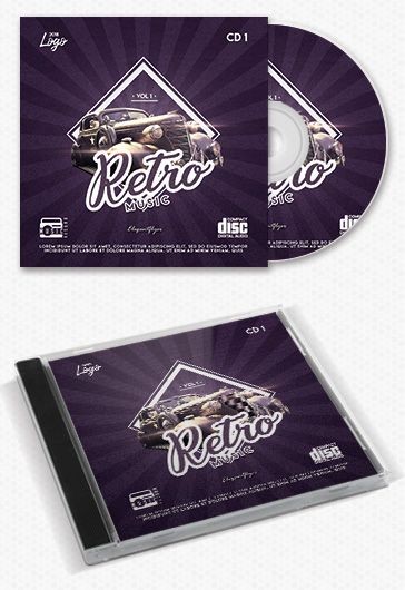 Purple Vintage e Retro Música retro Premium Modelo de Capa de CD em PSD
