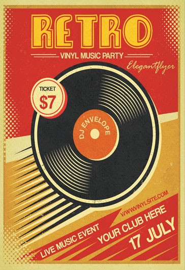 Red Vintage and Retro Retro Vinyl Music Premium Flyer Template PSD | by ...