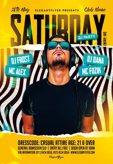 Folheto da festa do DJ de sábado - Amarelo