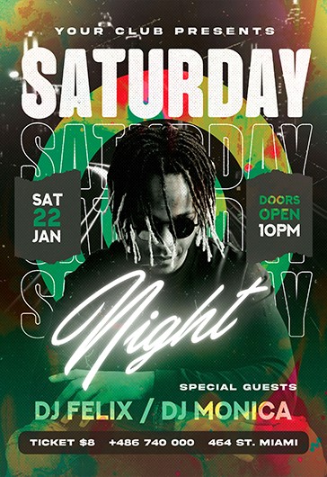 Green Glow Saturday Night Premium Flyer Template PSD | by Elegantflyer