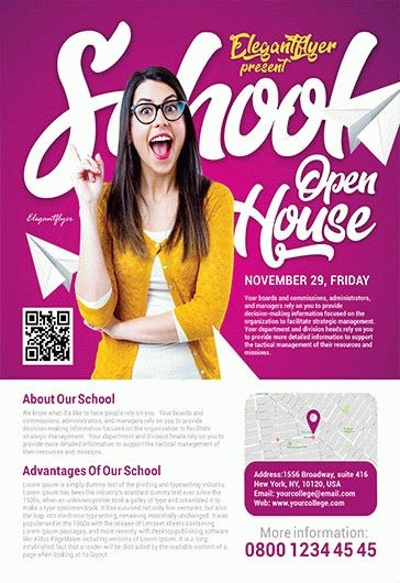 Pink Professional School Open House Premium Flyer Template PSD | by ...