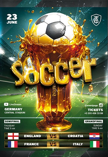 Flyer de jogo de futebol ou design de cartaz., Vetor Premium