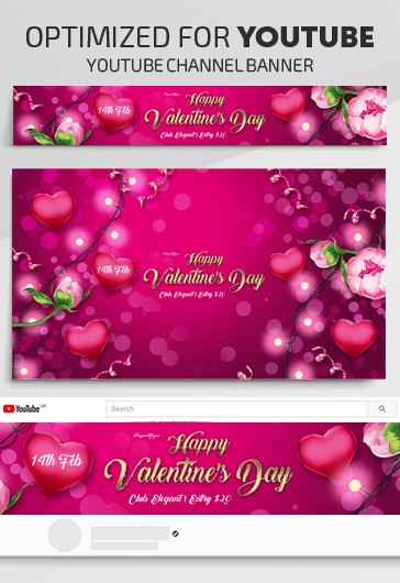 Pink Creative St. Valentine's Day Youtube Premium Social Media Template PSD