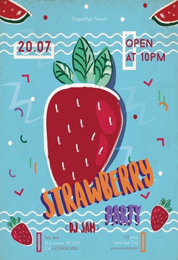 Blue Illustrated Strawberry Party Premium Flyer Template PSD | by ...