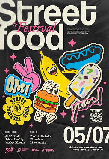 Black Illustrated Street Food Festival Free Flyer Template PSD | by ...