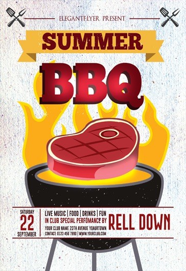 White Illustrated Summer BBQ Premium Flyer Template PSD | by Elegantflyer