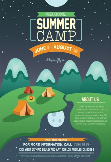 Multicolor Illustrated Summer Camp Premium Flyer Template PSD | by ...