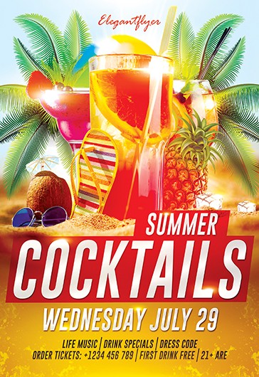 Multicolor Bright Summer Cocktails Premium Flyer Template PSD | by ...