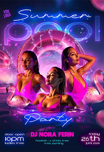 Purple Glow Summer Pool Party Premium - Summer Pool Party Flyer 170643
