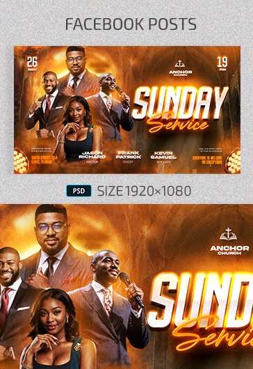 Orange Modern Sunday Church Service Facebook Post Premium Social Media ...
