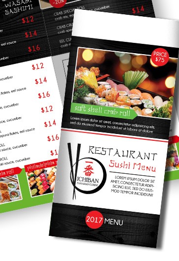Tri-Fold PSD Brochure for Sushi Menu - 10019347 | by ElegantFlyer