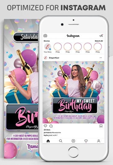 甜蜜的生日派对Instagram - Instagram模板