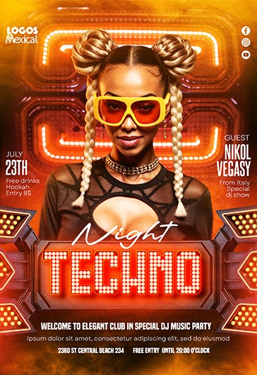 Orange Glow Techno Party Free Flyer - Techno Party Flyer 170832