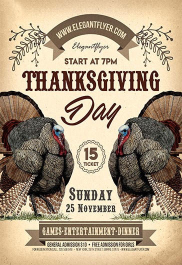 Brown Vintage And Retro Thanksgiving Day Premium Flyer Template Psd 