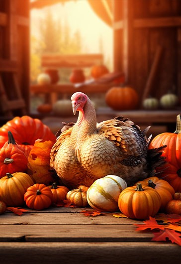 Thanksgiving Turkey with Pumpkins - Free Happy Thanksgiving Images