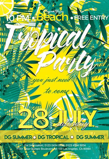 Multicolor Bright Tropical Party Free Flyer Template Psd By Elegantflyer