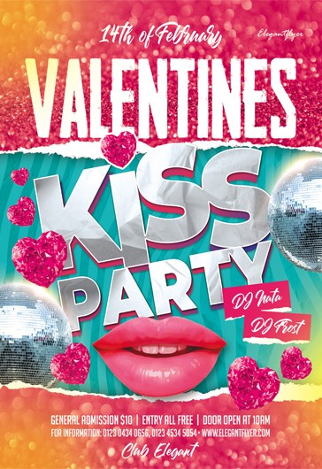 Flyer de fête du baiser de la Saint-Valentin