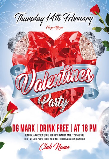 Blue Glamorous Valentines Party with Glass Hearts Premium Flyer ...