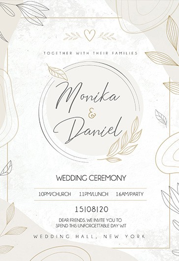 Pastel Floral & Plants Floral Wedding Free Invitation Template PSD | by ...