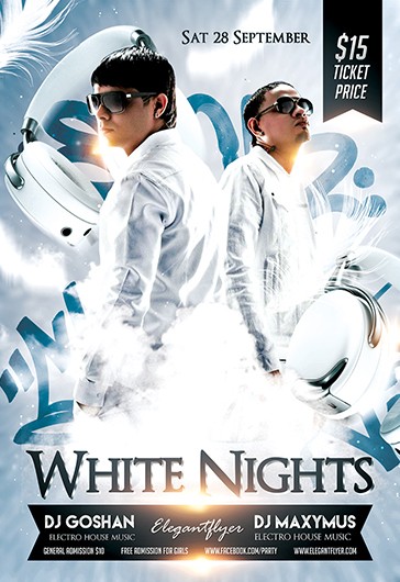 White Artistic White Nights Party Premium Flyer Template PSD | by ...